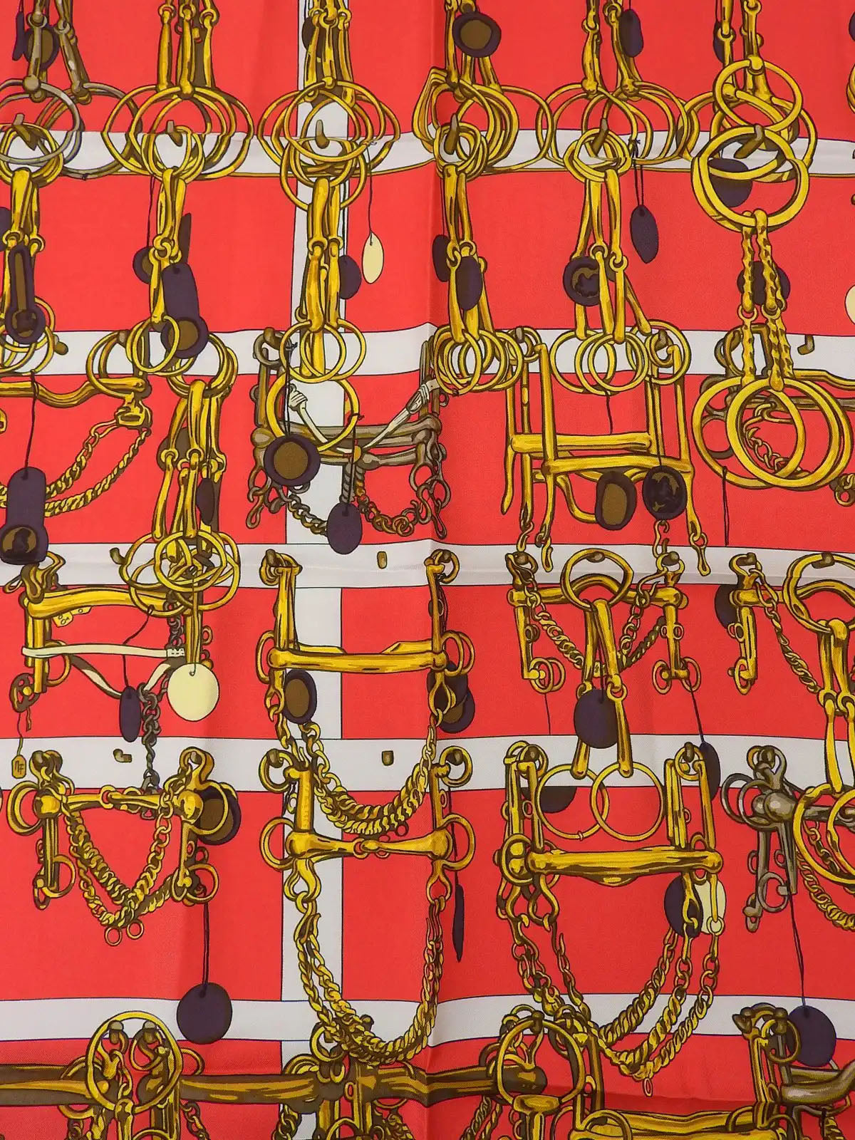 Carré 90 Mors &amp; Filets Pattern Scarf in Red/Navy/Multi