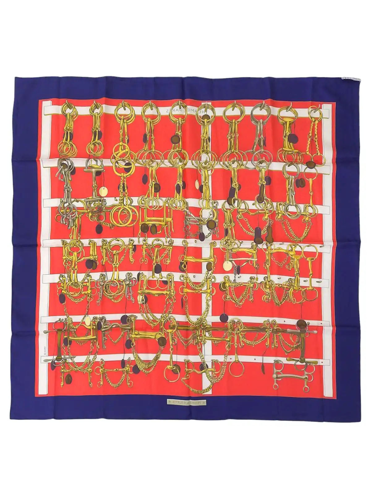 Carré 90 Mors &amp; Filets Pattern Scarf in Red/Navy/Multi
