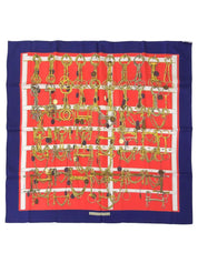 Carré 90 Mors &amp; Filets Pattern Scarf in Red/Navy/Multi