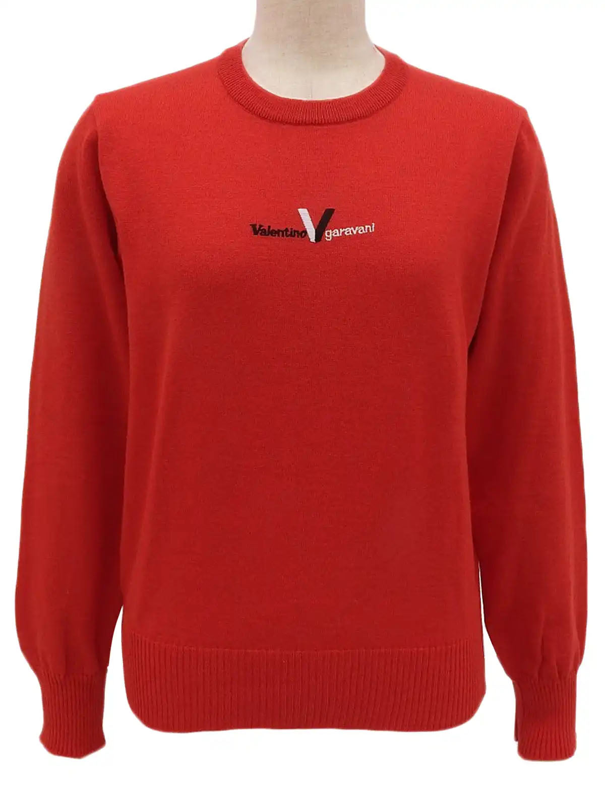 ロゴ刺繍長袖ニットトップス レッド