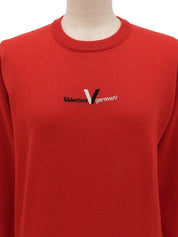 Logo Embroidered Long Sleeve Knit Top in Red