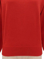 ロゴ刺繍長袖ニットトップス レッド