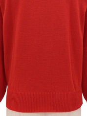 ロゴ刺繍長袖ニットトップス レッド