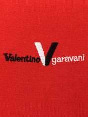 Logo Embroidered Long Sleeve Knit Top in Red