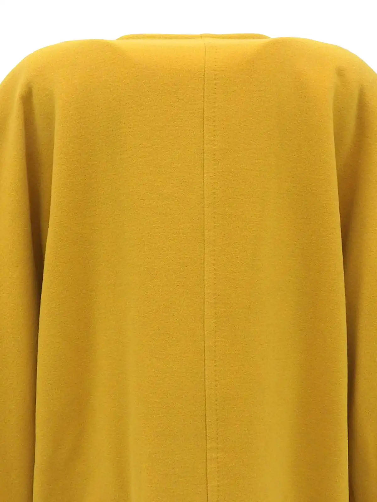Wool collarless long coat in mustard yellow