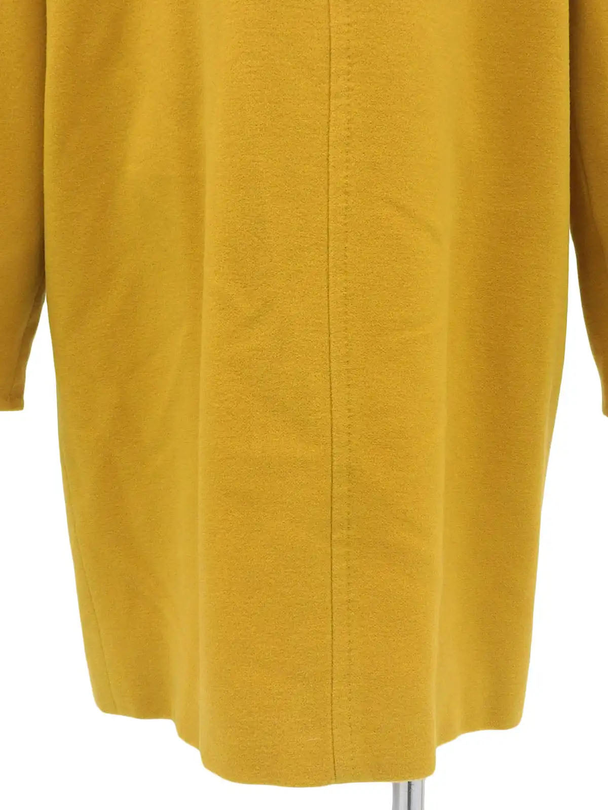 Wool collarless long coat in mustard yellow