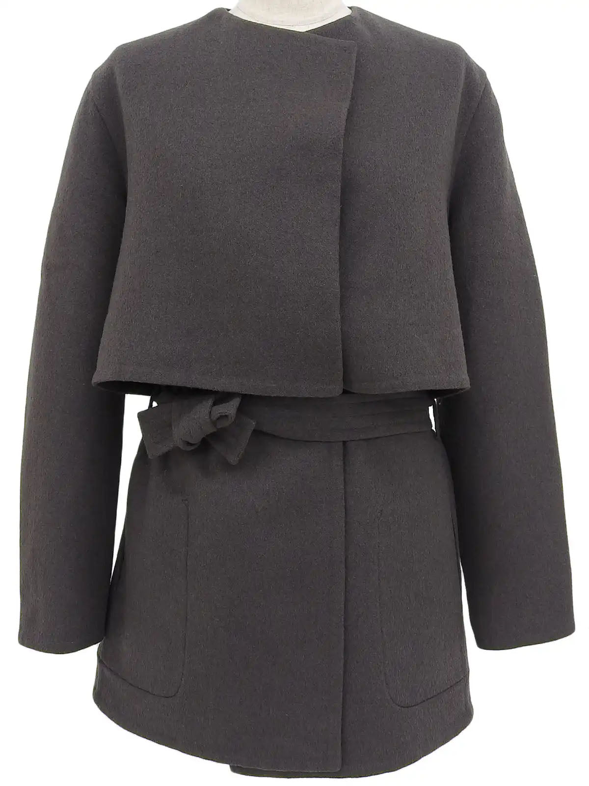 Cashmere collarless coat in charcoal gray