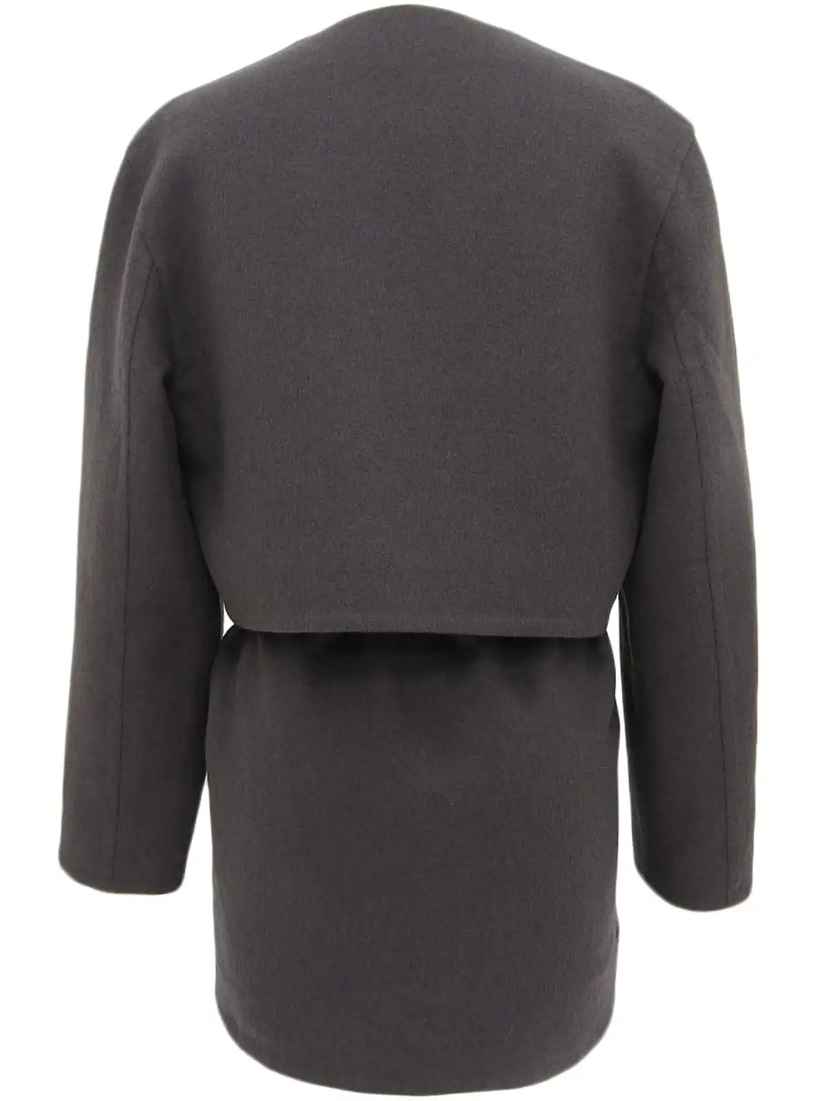 Cashmere collarless coat in charcoal gray