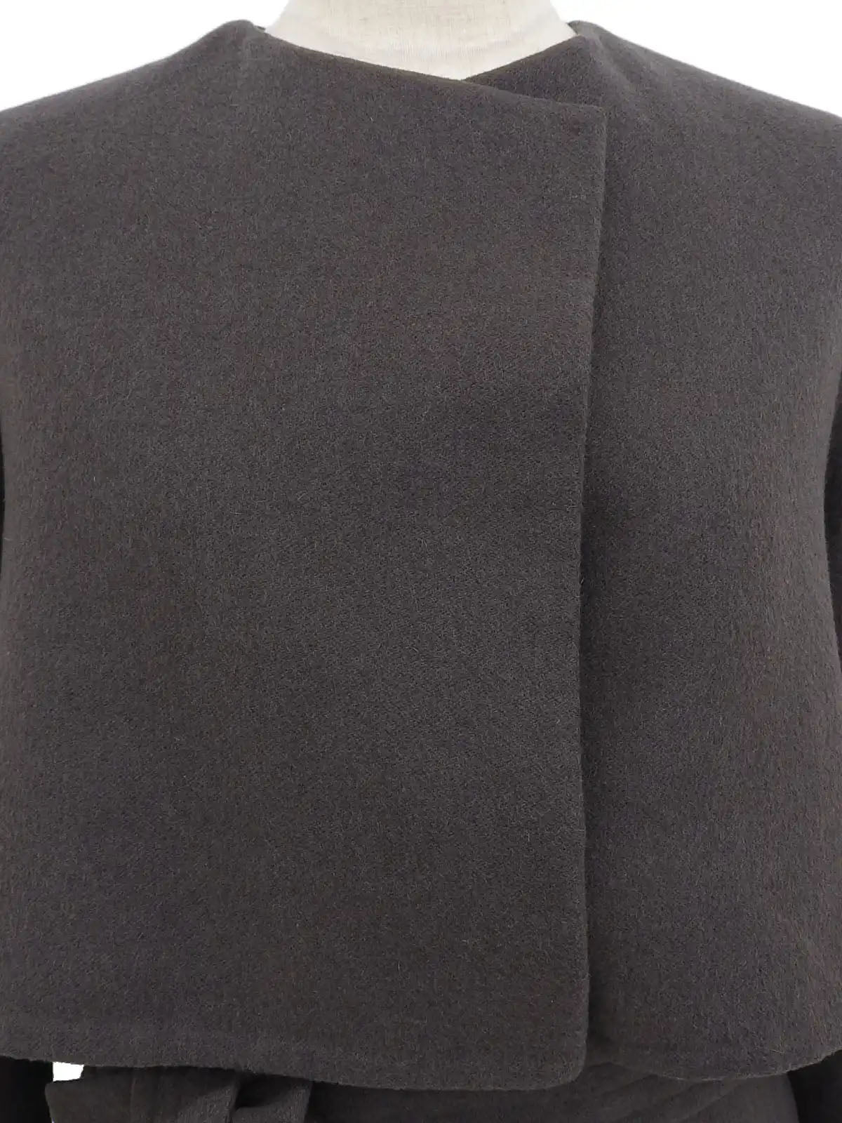 Cashmere collarless coat in charcoal gray