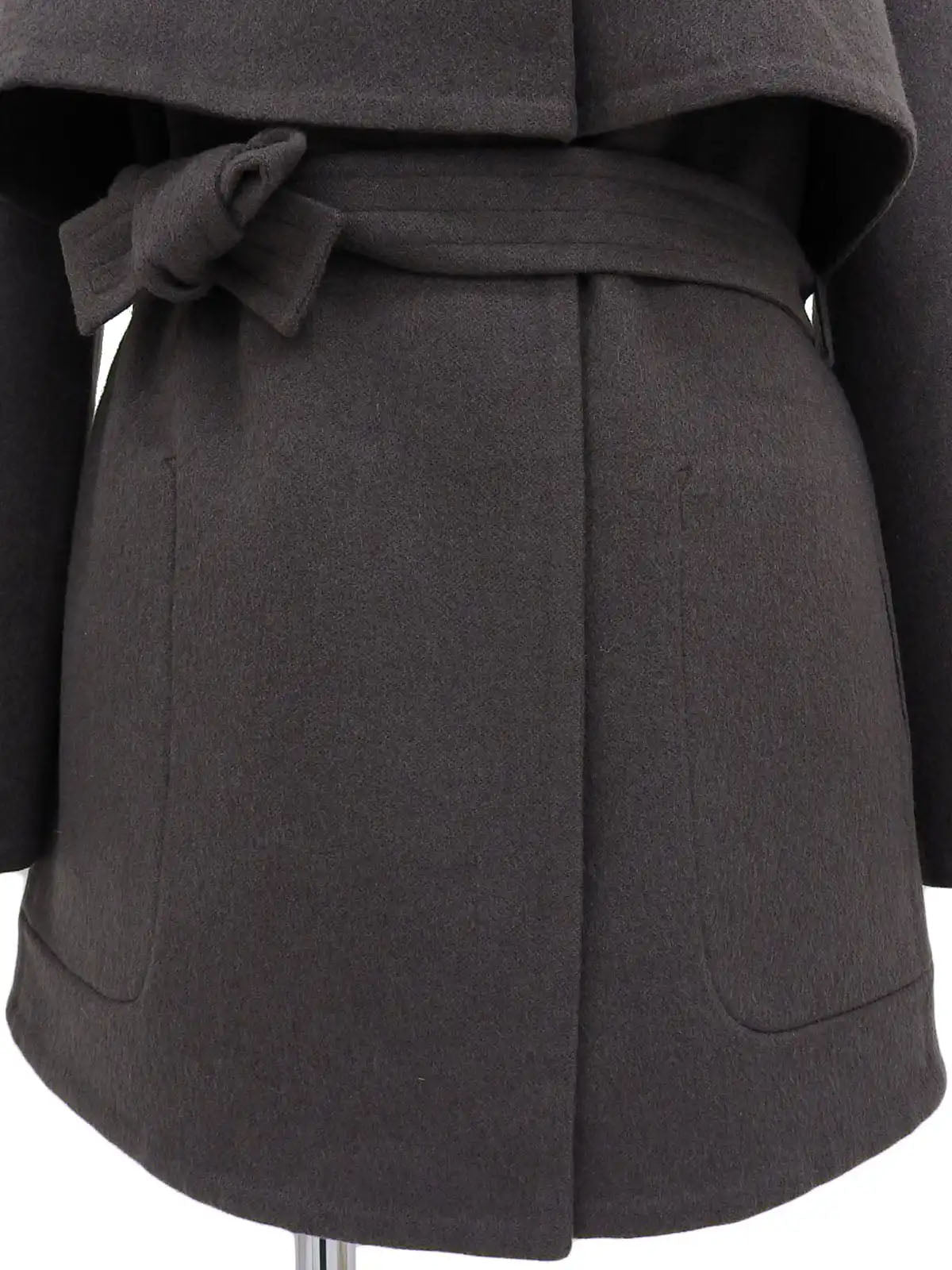 Cashmere collarless coat in charcoal gray
