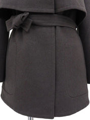 Cashmere collarless coat in charcoal gray