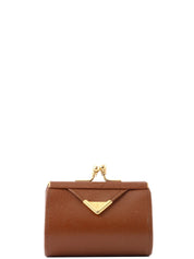 Leather logo plate coin purse, brown