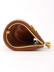 Leather logo plate coin purse, brown