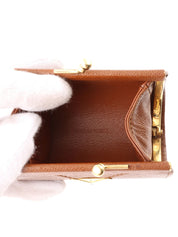 Leather logo plate coin purse, brown