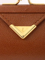Leather logo plate coin purse, brown