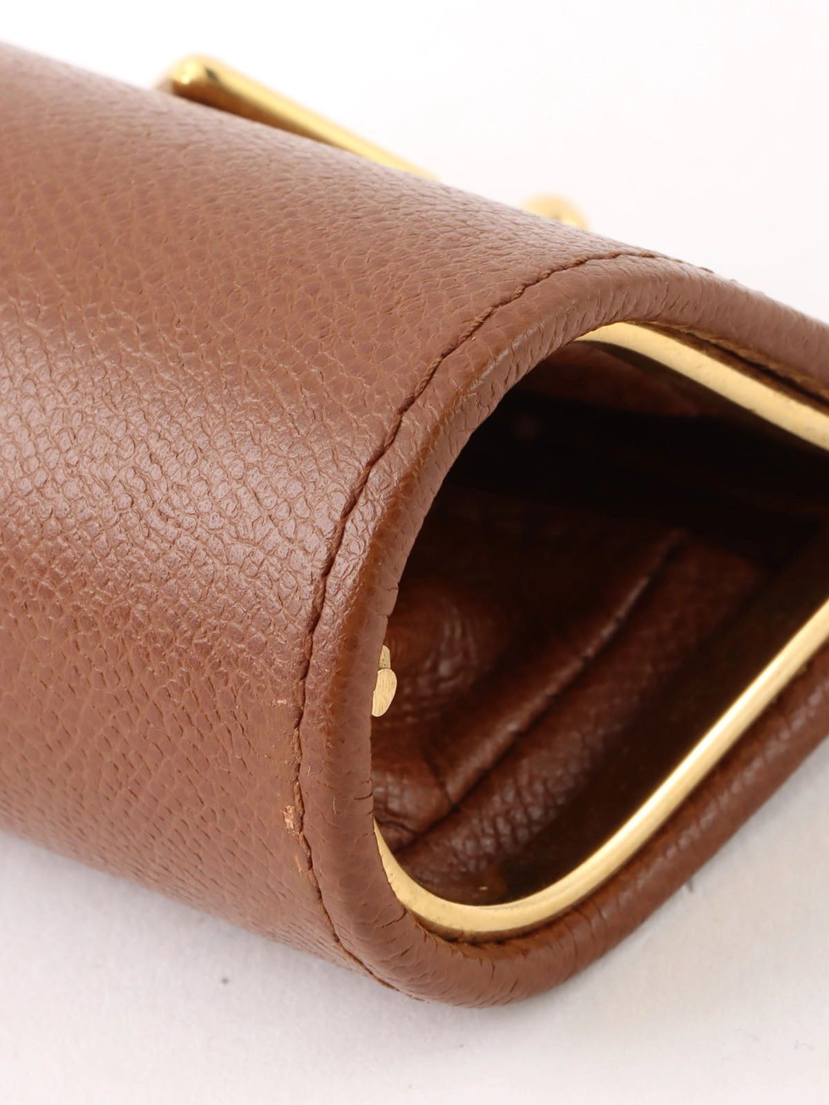 Leather logo plate coin purse, brown