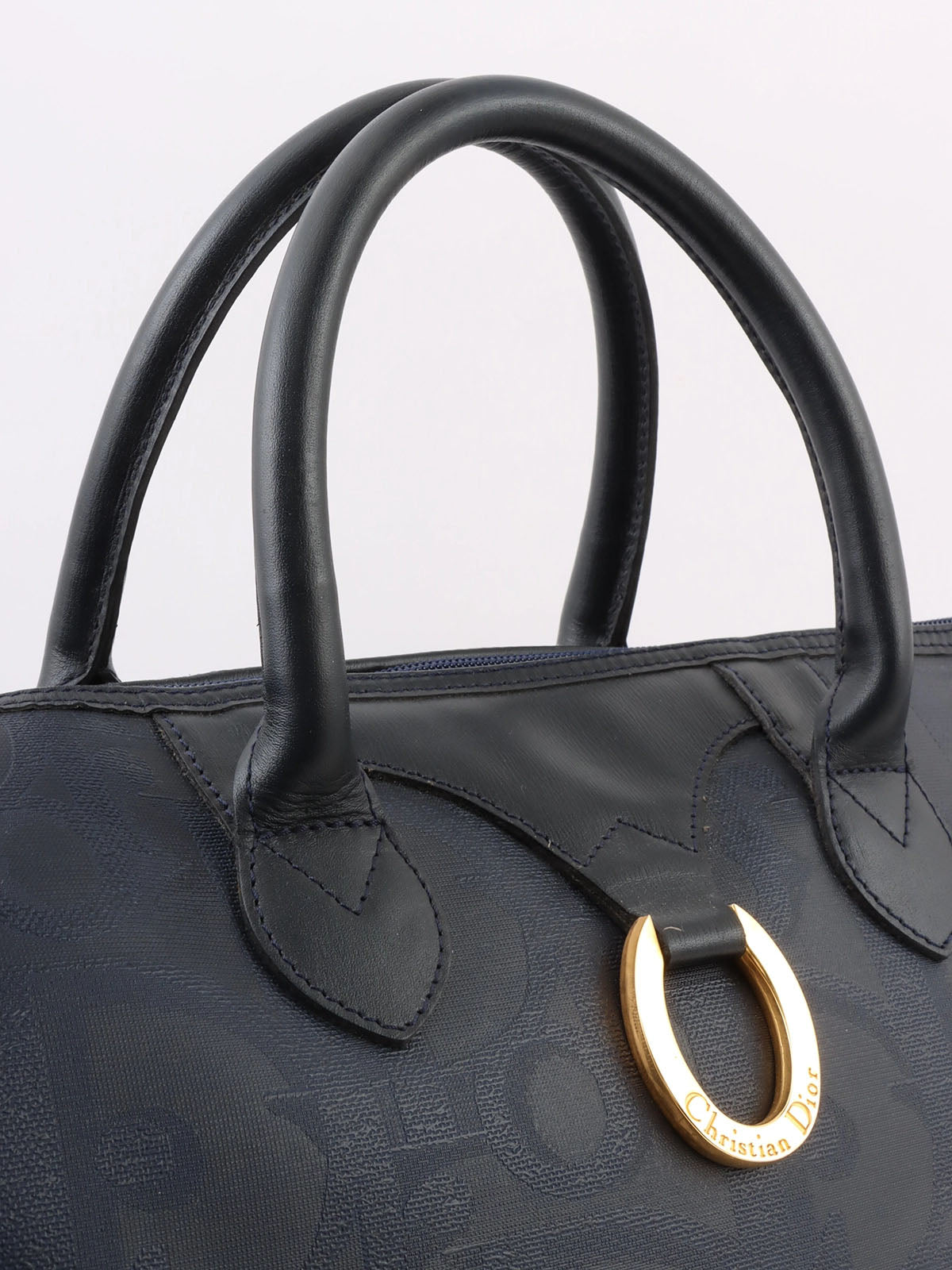 Trotter Pattern Logo Plate Boston Bag Navy