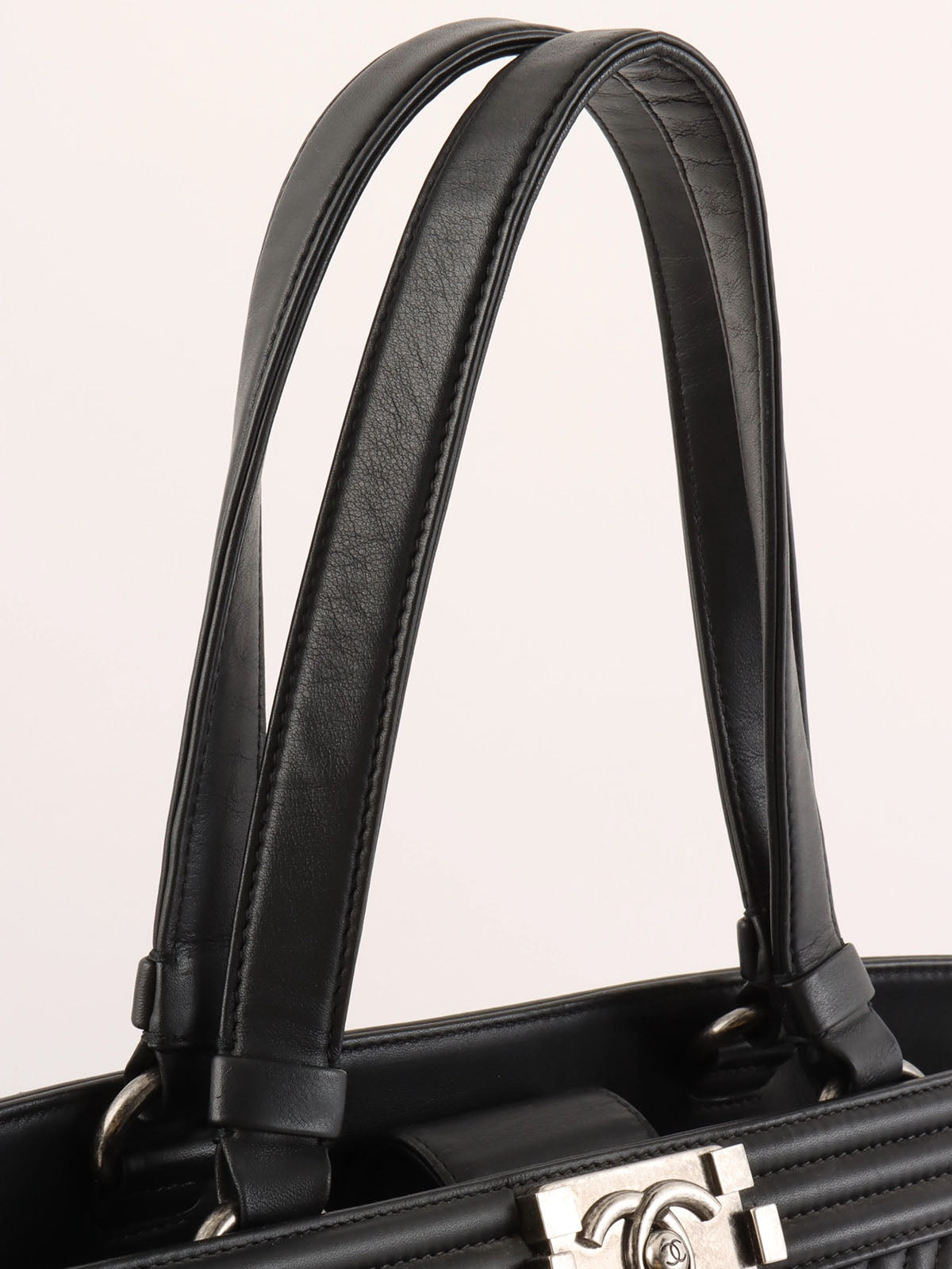2014 Chevron Stitch Boy Chanel Tote Bag in Black