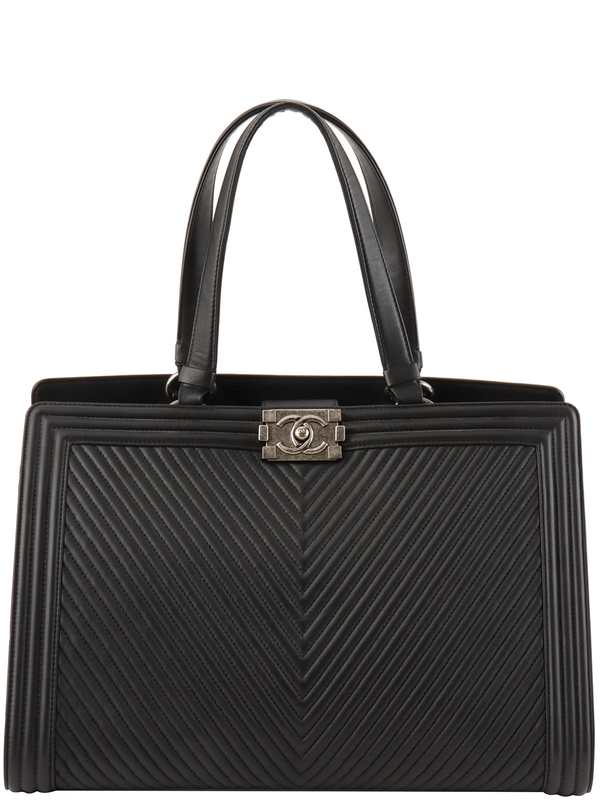 2014 Chevron Stitch Boy Chanel Tote Bag in Black