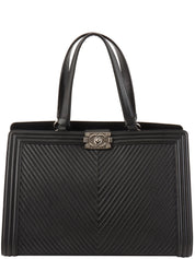 2014 Chevron Stitch Boy Chanel Tote Bag in Black