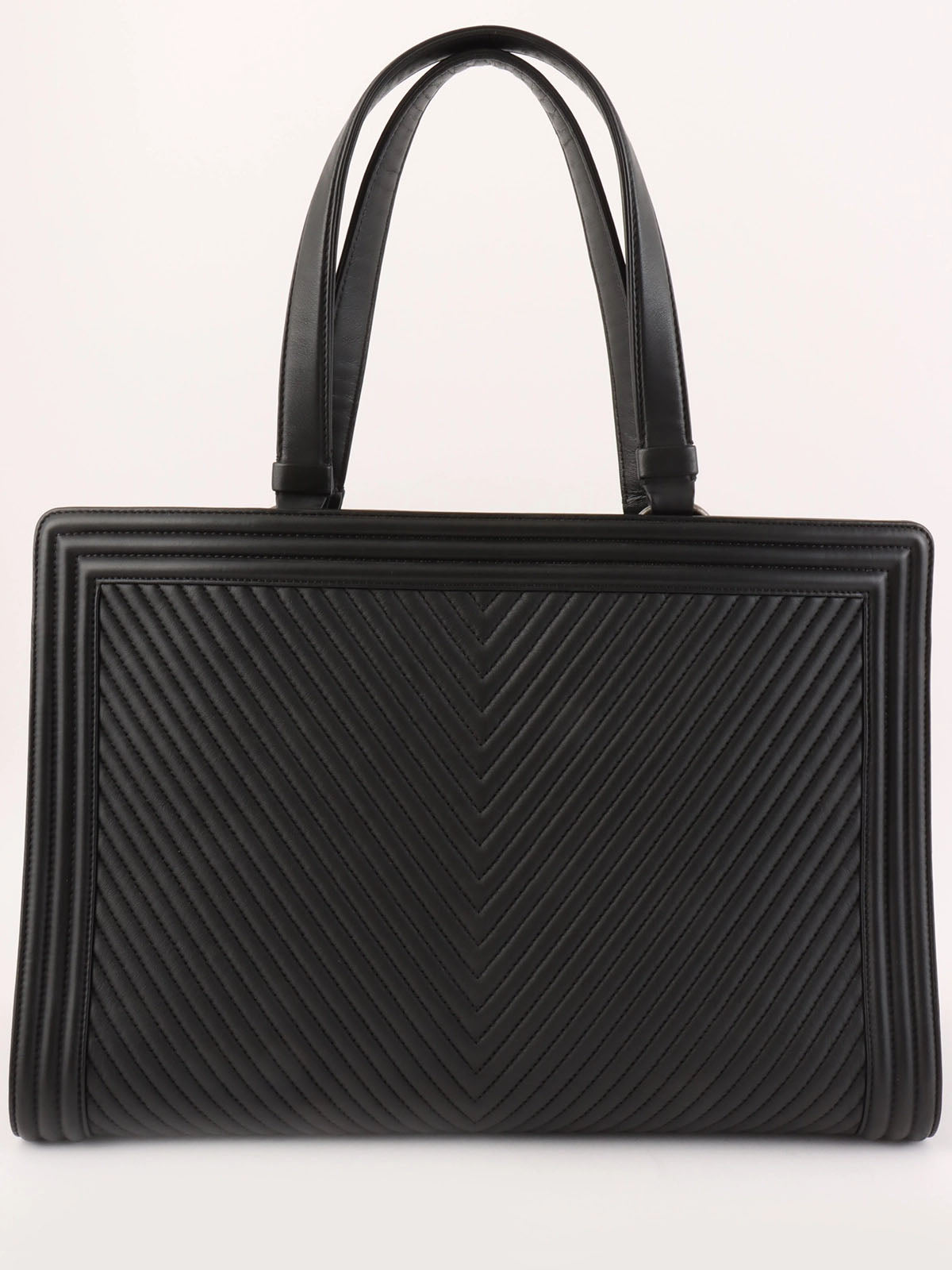 2014 Chevron Stitch Boy Chanel Tote Bag in Black