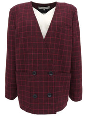 チェックパターンノーカラージャケット　レッド／ブラック