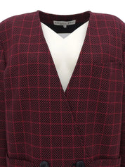 チェックパターンノーカラージャケット　レッド／ブラック