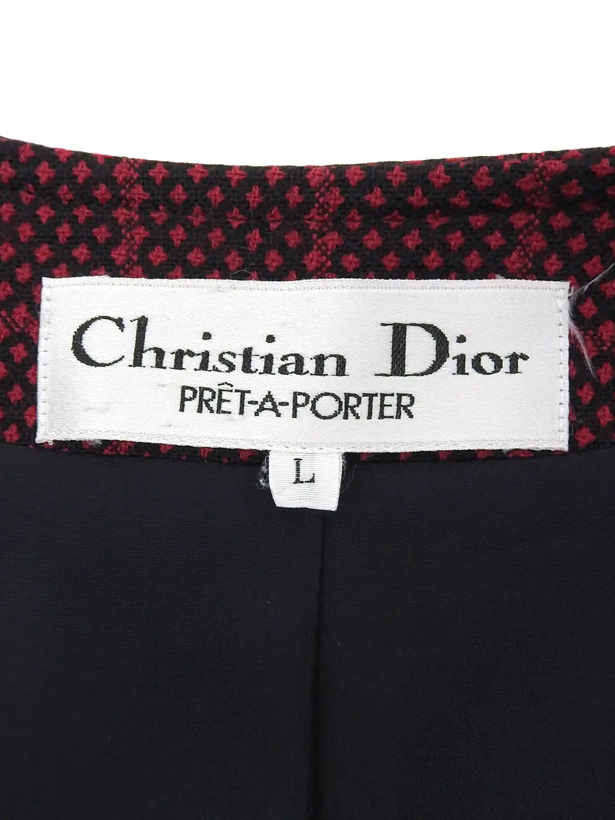 チェックパターンノーカラージャケット　レッド／ブラック