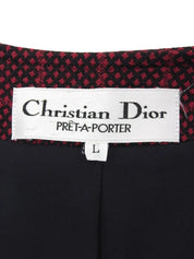 チェックパターンノーカラージャケット　レッド／ブラック