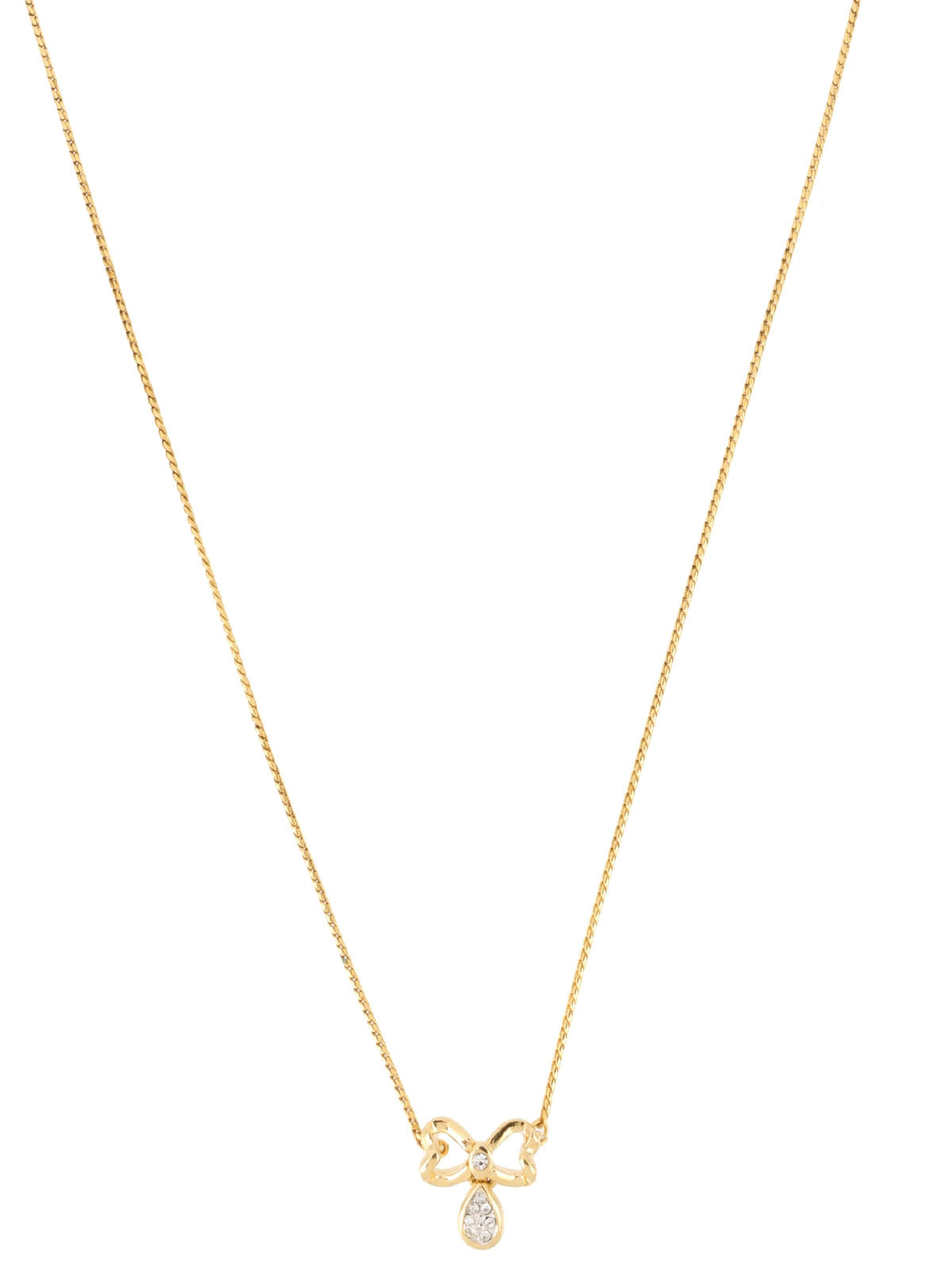 Rhinestone Ribbon Teardrop Necklace Gold