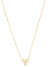 Rhinestone Ribbon Teardrop Necklace Gold