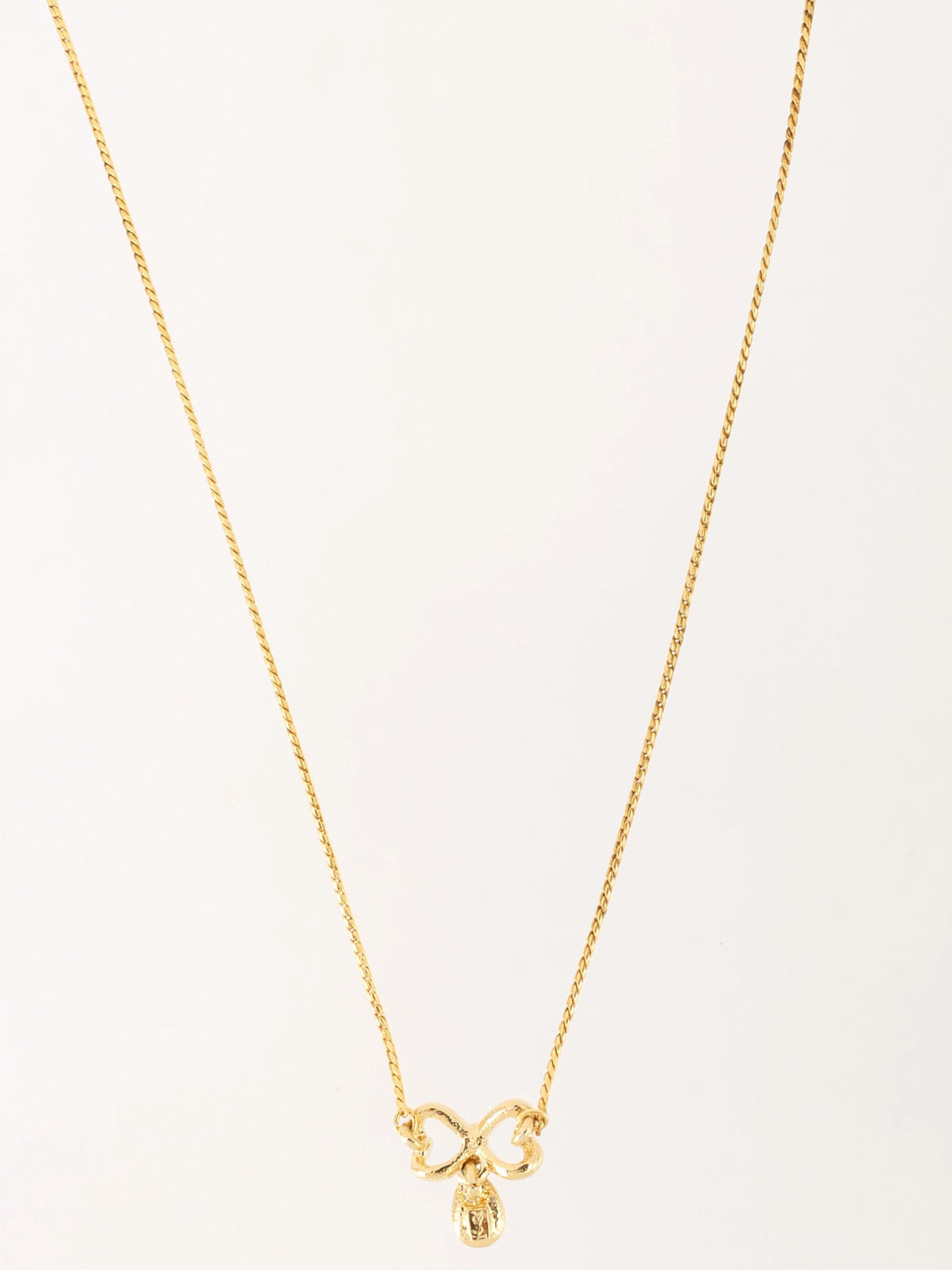 Rhinestone Ribbon Teardrop Necklace Gold