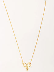 Rhinestone Ribbon Teardrop Necklace Gold
