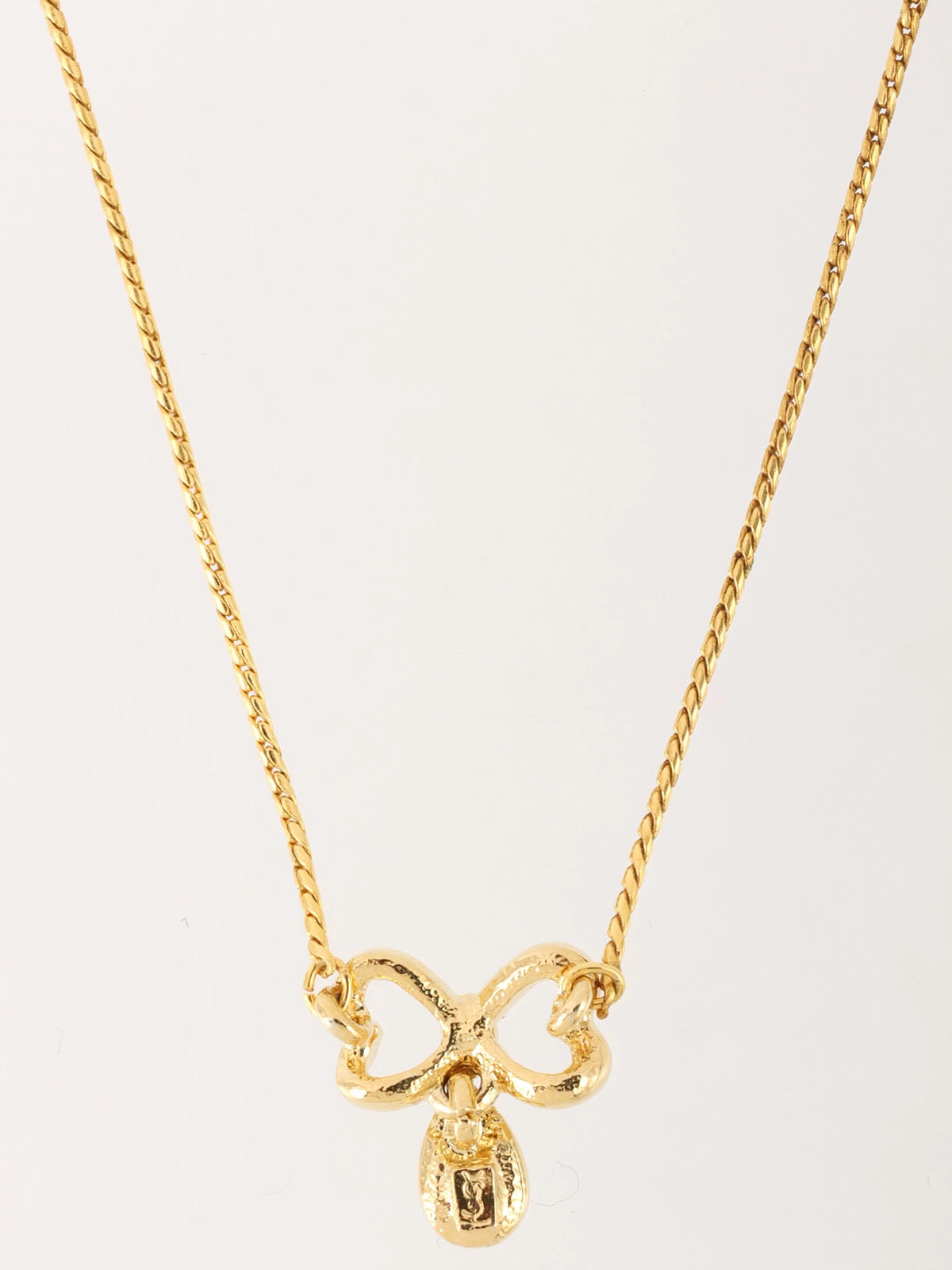 Rhinestone Ribbon Teardrop Necklace Gold