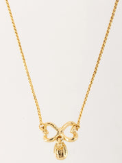 Rhinestone Ribbon Teardrop Necklace Gold