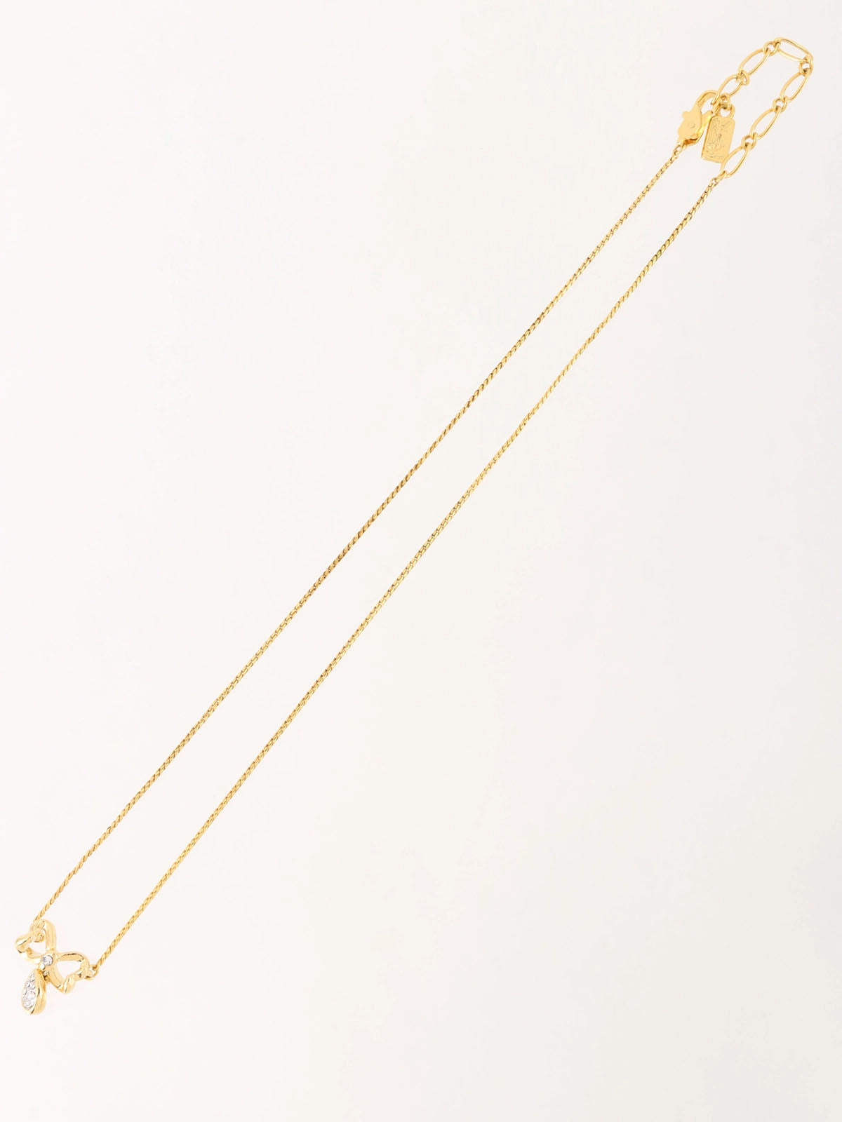 Rhinestone Ribbon Teardrop Necklace Gold