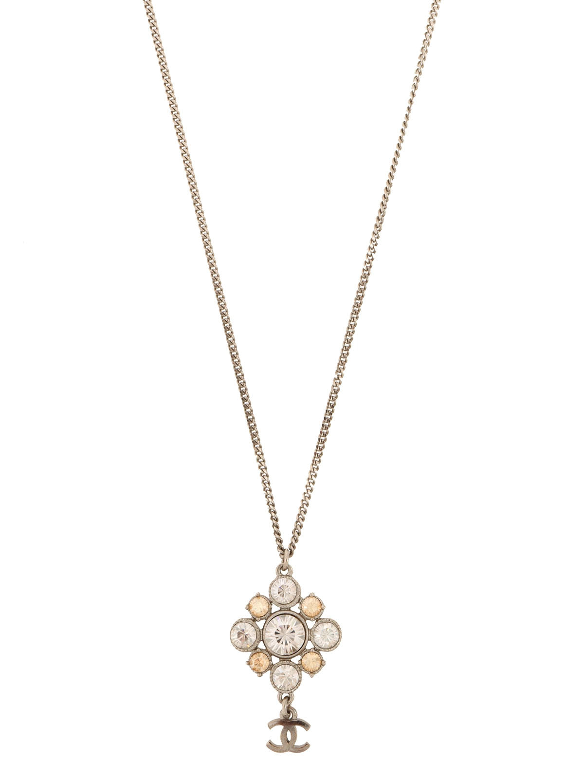 2011 Rhinestone Diamond Motif CC Mark Swing Necklace Silver/Champagne