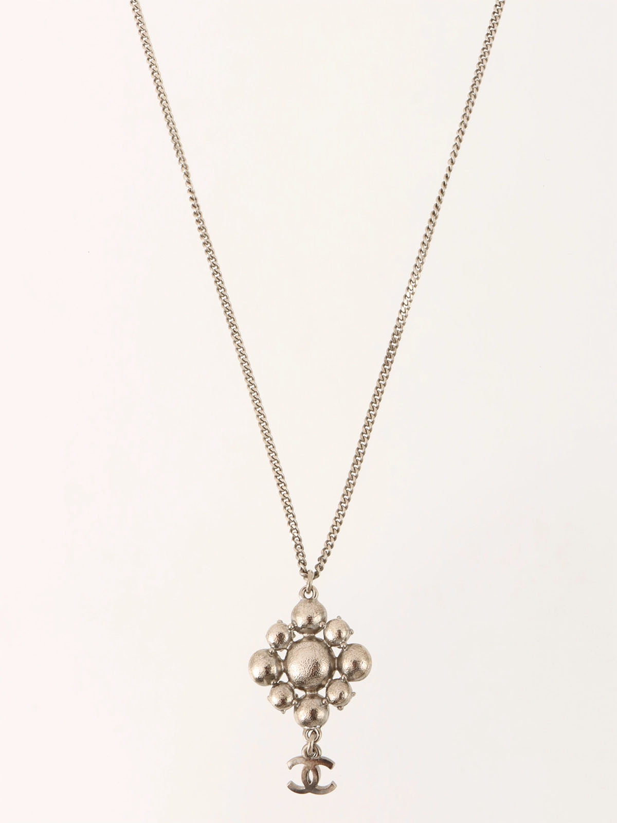 2011 Rhinestone Diamond Motif CC Mark Swing Necklace Silver/Champagne