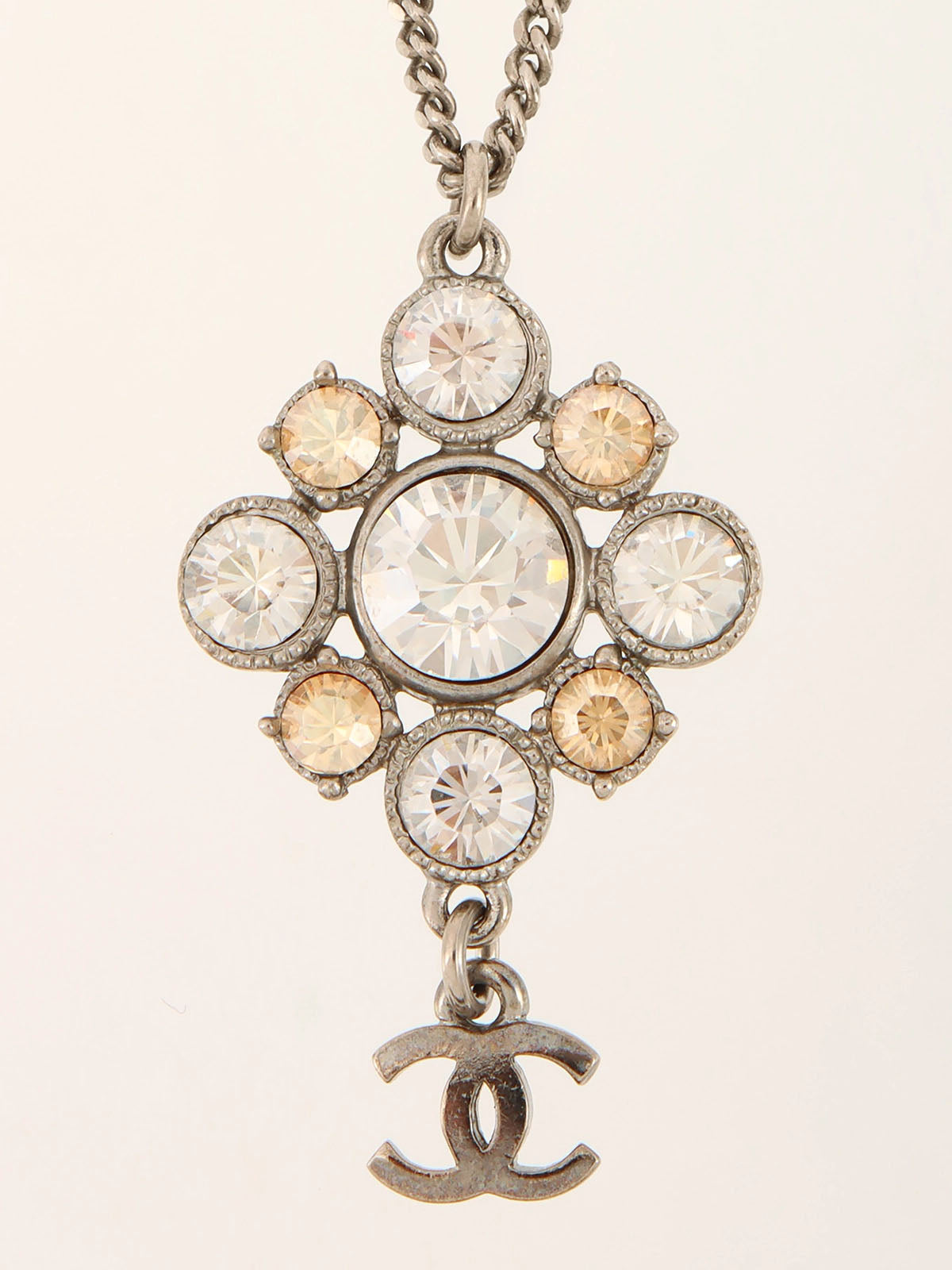 2011 Rhinestone Diamond Motif CC Mark Swing Necklace Silver/Champagne