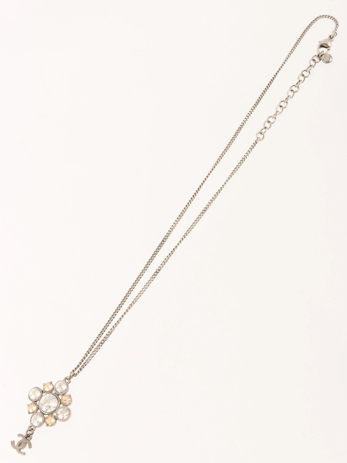 2011 Rhinestone Diamond Motif CC Mark Swing Necklace Silver/Champagne