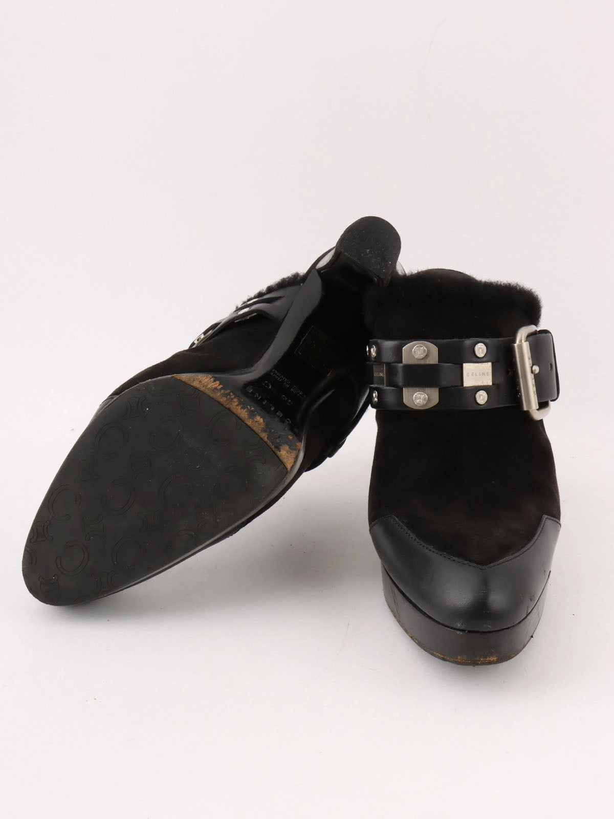 ムートンレザーコンビマカダムスタッズサボサンダル ブラック