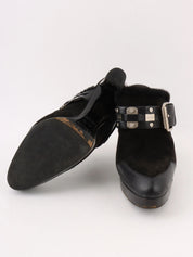 ムートンレザーコンビマカダムスタッズサボサンダル ブラック