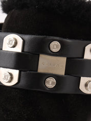 ムートンレザーコンビマカダムスタッズサボサンダル ブラック