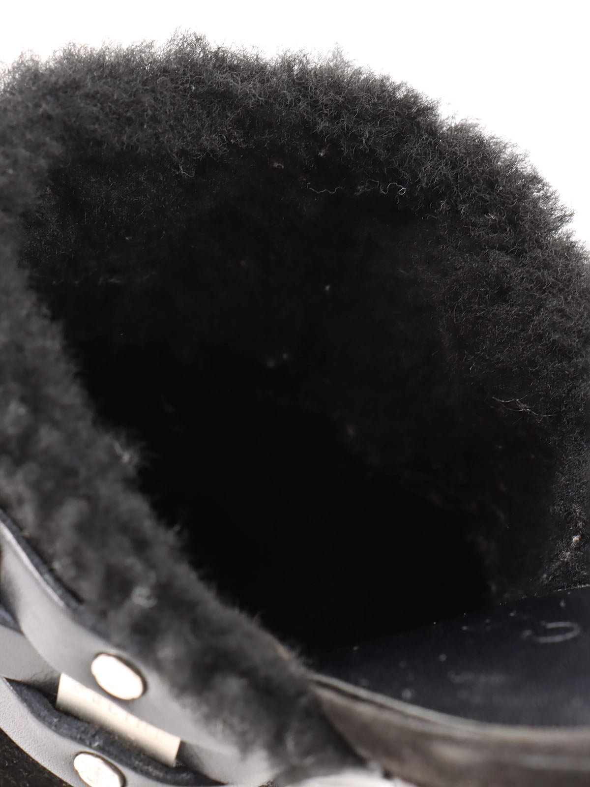 ムートンレザーコンビマカダムスタッズサボサンダル ブラック