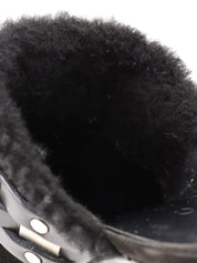 ムートンレザーコンビマカダムスタッズサボサンダル ブラック