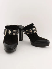 ムートンレザーコンビマカダムスタッズサボサンダル ブラック