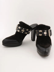 Black Mouton Leather Combination Macadam Stud Clog Sandals
