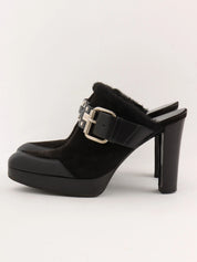 ムートンレザーコンビマカダムスタッズサボサンダル ブラック