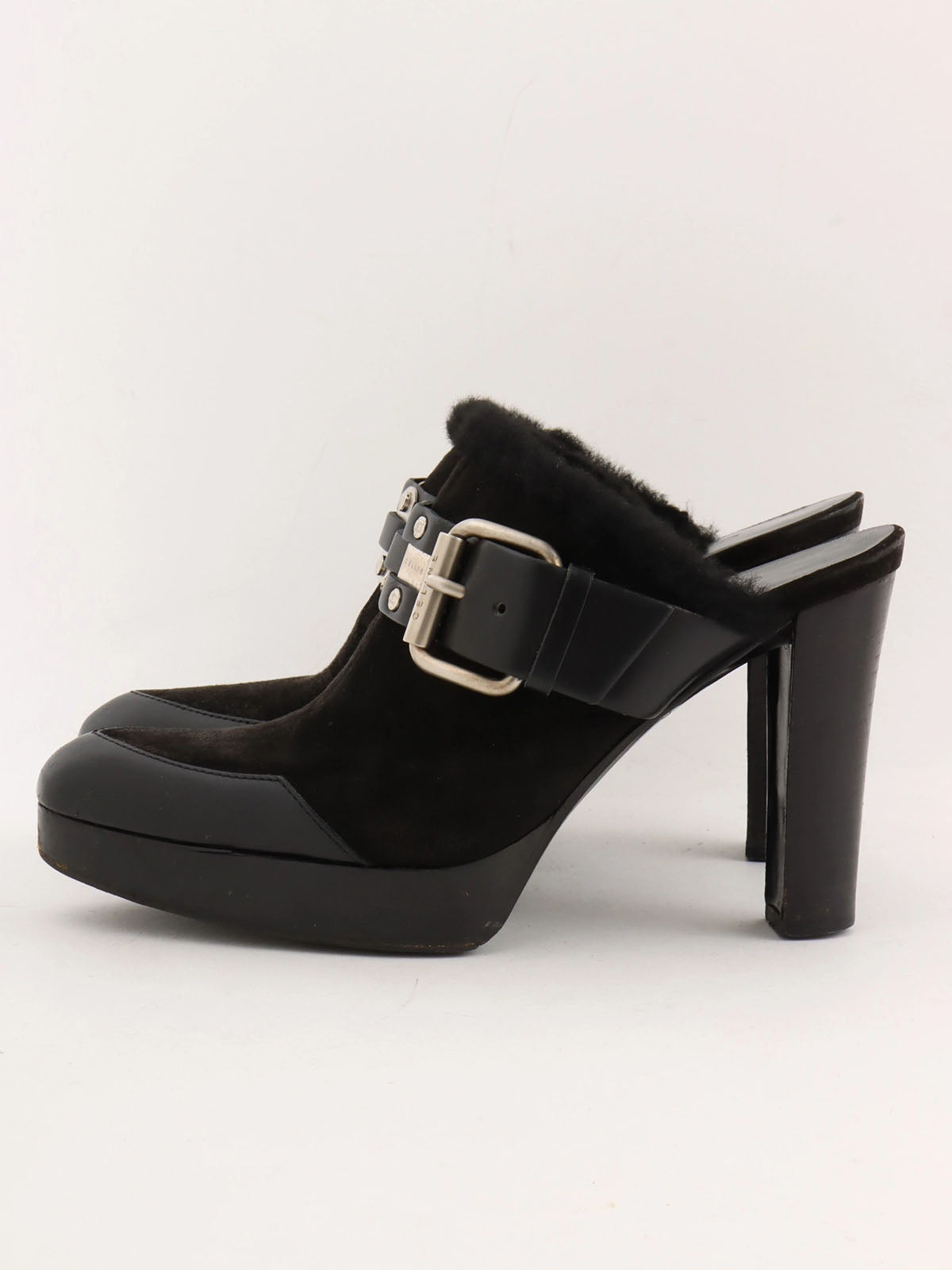 Black Mouton Leather Combination Macadam Stud Clog Sandals
