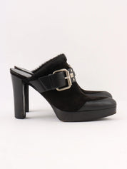 Black Mouton Leather Combination Macadam Stud Clog Sandals